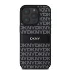 iPhone 16 Pro Fekete DKNY PU Bőr Ismétlődő Minta Tonális Csík Tok