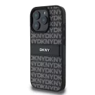 iPhone 16 Pro Fekete DKNY PU Bőr Ismétlődő Minta Tonális Csík Tok