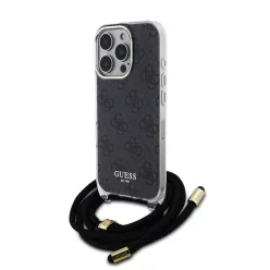   iPhone 16 Pro Fekete Guess IML 4G Mintás Átlós Hevederes Tok