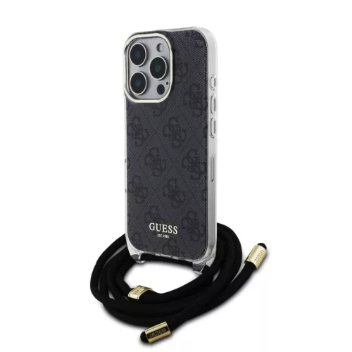 iPhone 16 Pro Fekete Guess IML 4G Mintás Átlós Hevederes Tok