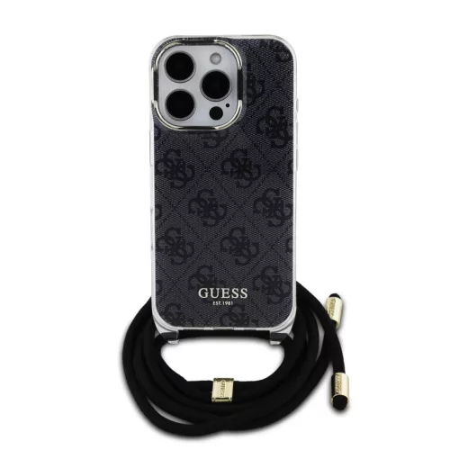 iPhone 16 Pro Fekete Guess IML 4G Mintás Átlós Hevederes Tok