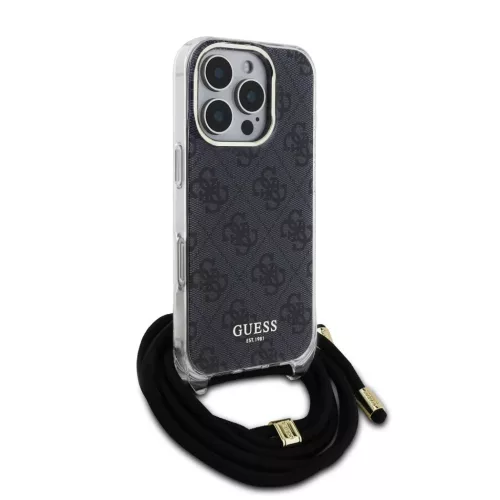 iPhone 16 Pro Fekete Guess IML 4G Mintás Átlós Hevederes Tok