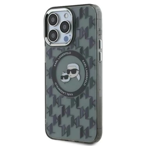 iPhone 15 Pro Max Fekete Karl Lagerfeld IML Monogram Karl & Choupette Head MagSafe tok