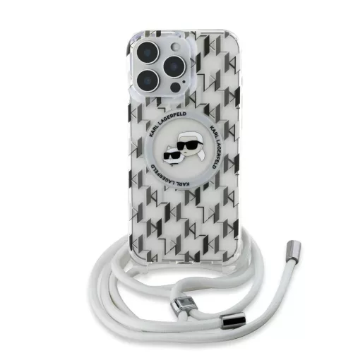 iPhone 16 Pro átlátszó Karl Lagerfeld IML Monogram Crossbody K&CH Heads MagSafe tok