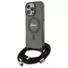 Apple iPhone 16 Pro 6.3" Fekete/Fekete Guess GUHMP16LHCTSGNSK Keménytok Crossbody Kötél Script MagSafe tok