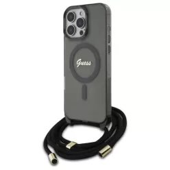   Apple iPhone 16 Pro 6.3" Fekete/Fekete Guess GUHMP16LHCTSGNSK Keménytok Crossbody Kötél Script MagSafe tok