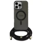 Apple iPhone 16 Pro 6.3" Fekete/Fekete Guess GUHMP16LHCTSGNSK Keménytok Crossbody Kötél Script MagSafe tok