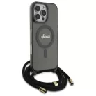 Apple iPhone 16 Pro 6.3" Fekete/Fekete Guess GUHMP16LHCTSGNSK Keménytok Crossbody Kötél Script MagSafe tok