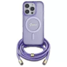 iPhone 16 Pro 6.3" lila/lila merev tok Guess GUHMP16LHCTSGNSU Crossbody Cord Script MagSafe tok
