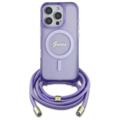 iPhone 16 Pro 6.3" lila/lila merev tok Guess GUHMP16LHCTSGNSU Crossbody Cord Script MagSafe tok
