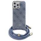 iPhone 16 Pro 6.3" Kék/Kék Guess GUHCP16LHC4SEB Crossbody zsinóros 4G mintázatú tok