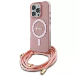   iPhone 16 Pro 6.3" Guess Crossbody Cord Script MagSafe pink/pink tok