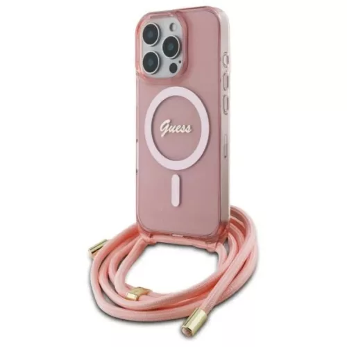 iPhone 16 Pro 6.3" Guess Crossbody Cord Script MagSafe pink/pink tok