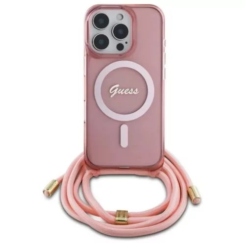 iPhone 16 Pro 6.3" Guess Crossbody Cord Script MagSafe pink/pink tok
