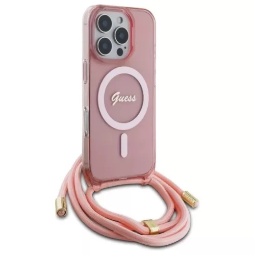 iPhone 16 Pro 6.3" Guess Crossbody Cord Script MagSafe pink/pink tok