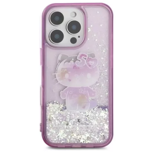 iPhone 16 Pro 6.3" lila/lila Hello Kitty HKHCP16LL50PPU keménytok Liquid Glitter 50. évfordulós party tok