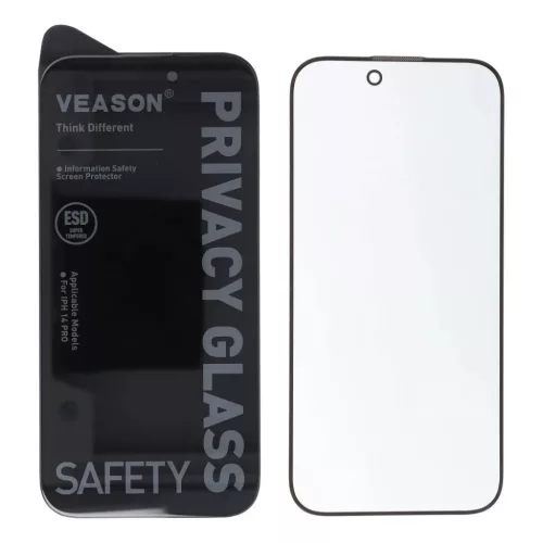 6D Pro Veason Adatvédelmi Üvegfólia - iPhone 15 Pro fekete üvegfólia