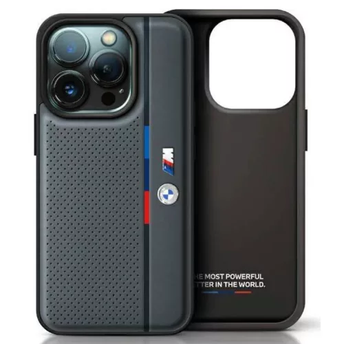 iPhone 16 Pro Antracit Eredeti Hard Tok BMW M Perforált Tricolor Díszvonal (BMHCP16L23PUPVA)