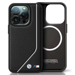   iPhone 16 Pro fekete BMW Eredeti Kemény Tok M Perforált Csavart Vonal MagSafe tok (BMHMP16L23PUCPK)