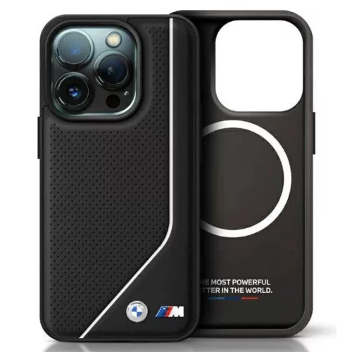 iPhone 16 Pro fekete BMW Eredeti Kemény Tok M Perforált Csavart Vonal MagSafe tok (BMHMP16L23PUCPK)