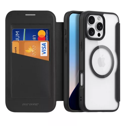 Dux Ducis Skin X Pro iPhone 16 Pro tok MagSafe-kal és fliptokkal - Fekete