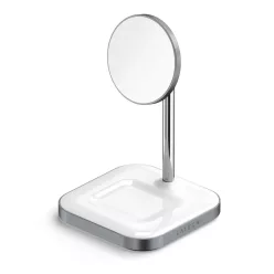   Satechi Alumínium 2 az 1-ben Mágneses Vezeték Nélküli Töltőállvány (iPhone 12/13, AirPods Pro, USB-C kábel mellékelve) - Fehér