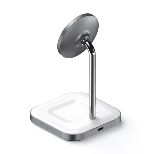 Satechi Alumínium 2 az 1-ben Mágneses Vezeték Nélküli Töltőállvány (iPhone 12/13, AirPods Pro, USB-C kábel mellékelve) - Fehér