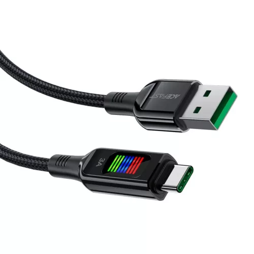 Acefast C7-04 USB-A USB-C 60W 1.2m kábel kijelzővel - fekete