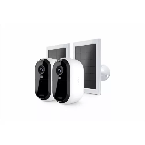 Arlo Essential (2. Generáció) Csomag 2K Kültéri Biztonsági Kamera - 2 Kamerás Készlet + 2 Alapvető Napelemes Töltő - Fehér