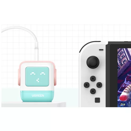 Ugreen Nexode RG (Robot GaN) hálózati töltő, 2x USB-C + USB, 65W (rózsaszín - kék)