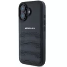 AMG Bőr Domborított Vonalak Fekete Logó iPhone 16 Tok - Fekete