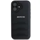 AMG Bőr Domborított Vonalak Fekete Logó iPhone 16 Tok - Fekete