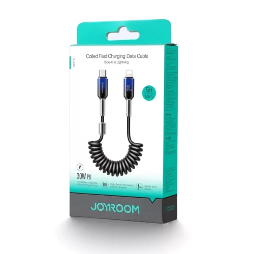 Joyroom S-A43 Crystal-Clear Sorozat 30W USB-C - Lightning spirálkábel 1,5m - fekete