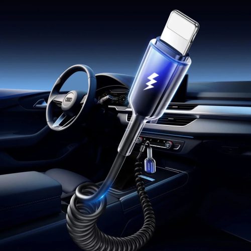 Joyroom S-A43 Crystal-Clear Series 3A USB-A - Lightning spirál kábel 1.5m - fekete