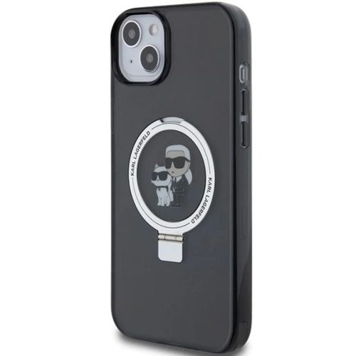iPhone 14 / 15 / 13 fekete Karl Lagerfeld Ring Stand Karl&Choupette MagSafe tok