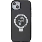 iPhone 14 / 15 / 13 fekete Karl Lagerfeld Ring Stand Karl&Choupette MagSafe tok