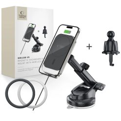   Tech-Protect MM15W-V9 Mágneses MagSafe Műszerfalra és Szellőzőre Rögzíthető Autós Tartó Vezeték Nélküli Töltő 15W Fekete