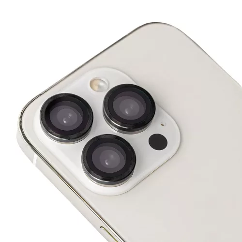 Lencsevédő üveg szett iPhone 15 Pro / 15 Pro Max fekete kerettel (3 db)