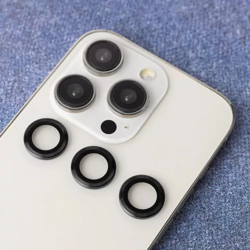 Lencsevédő üveg szett iPhone 15 Pro / 15 Pro Max fekete kerettel (3 db)