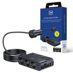   3mk Autós Teljesítményelosztó PD 120W™ QC PPS UCB-C USB-A Autós Töltő 7 Eszközhöz - Fekete