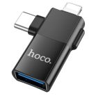 HOCO adapter OTG Type C (férfi) / Lightning (férfi) USB A (női) 2 az 1-ben UA17 fekete tok