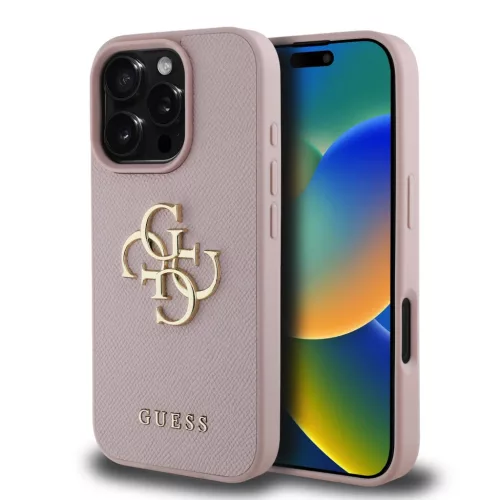iPhone 16 Pro Pink Guess PU Grained 4G Metal Logo tok