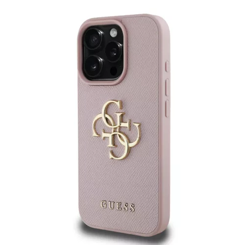 iPhone 16 Pro Pink Guess PU Grained 4G Metal Logo tok