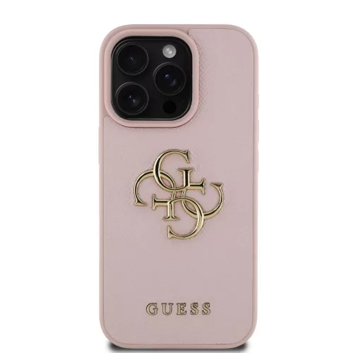 iPhone 16 Pro Pink Guess PU Grained 4G Metal Logo tok