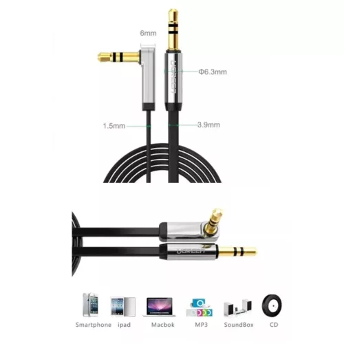 UGREEN Szögletes mini jack kábel 3,5 mm AUX lapos, 1 m (fekete)