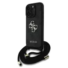 iPhone 16 Pro Fekete Guess PU 4G Metal Logo Crossbody Pántos tok