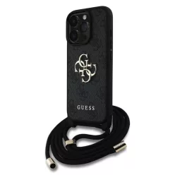   iPhone 16 Pro Fekete Guess PU 4G Metal Logo Crossbody Pántos tok