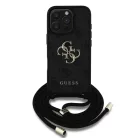 iPhone 16 Pro Fekete Guess PU 4G Metal Logo Crossbody Pántos tok