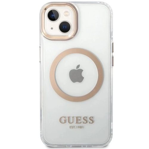 Guess Metal Outline MagSafe iPhone 15 Plus / 14 Plus tok - arany