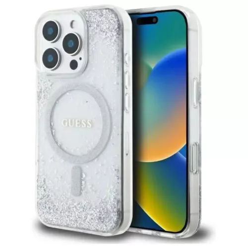 iPhone 16 Pro Ezüst Guess Resin Gradient Glitter MagSafe tok